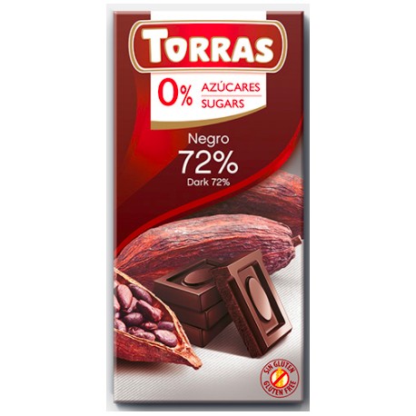 Chocolate Negro 72% Cacao Sin Azucar  75 Gramos